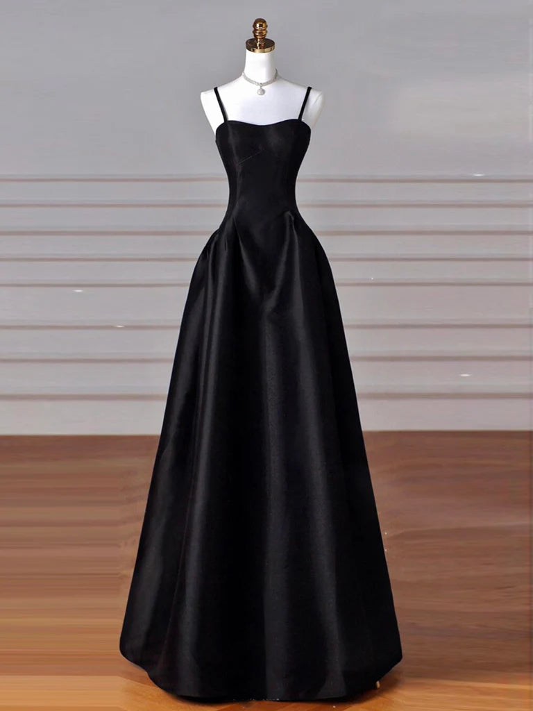 Wholesale A-Line Sweetheart Neck Satin Black Long Prom Dress Black Long Evening Dress gowns evening dresses